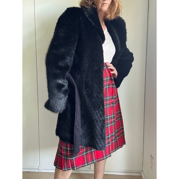 Hawke & Co Faux Fur and Suede Overcoat Size large Black Reversible Faux Mink - Picture 9 of 15